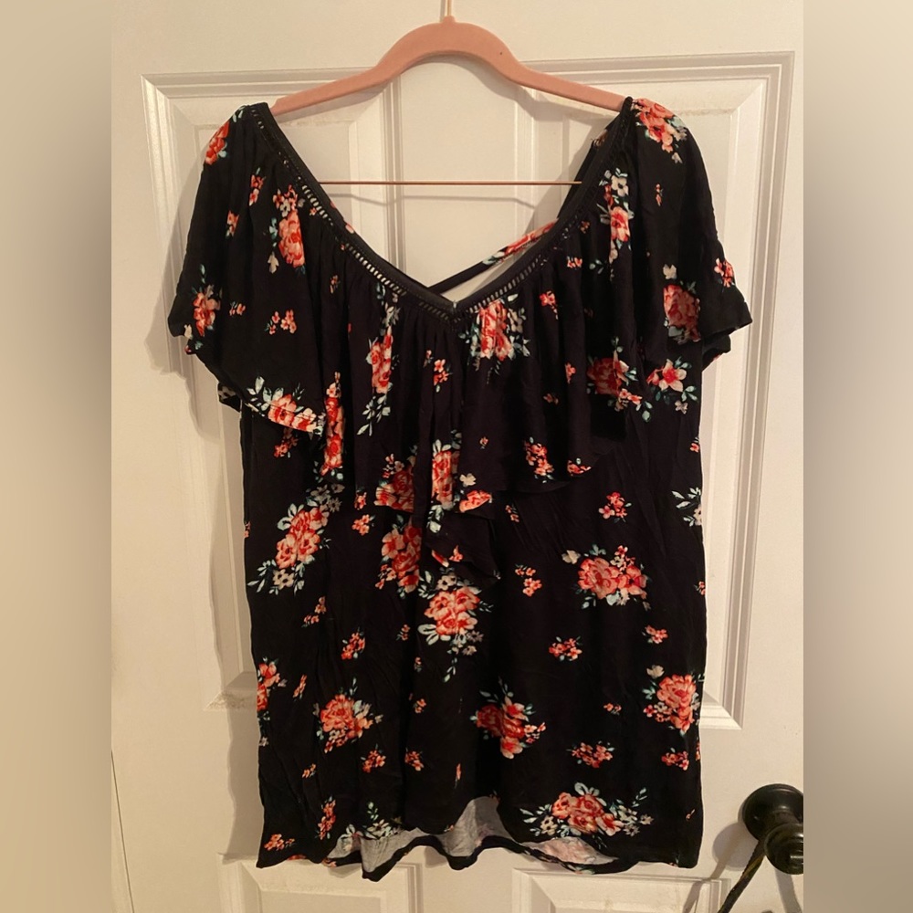 Torrid Floral Ruffle Swing T-Shirt
